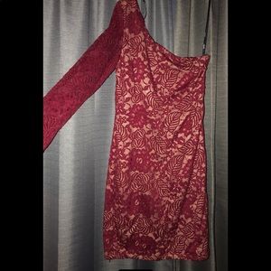 Red one arm laced dress
